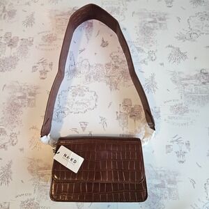 NWT! NA KD Wide‎ Strap Slim Crossbody Bag Brown Croc Embossed Faux Leather